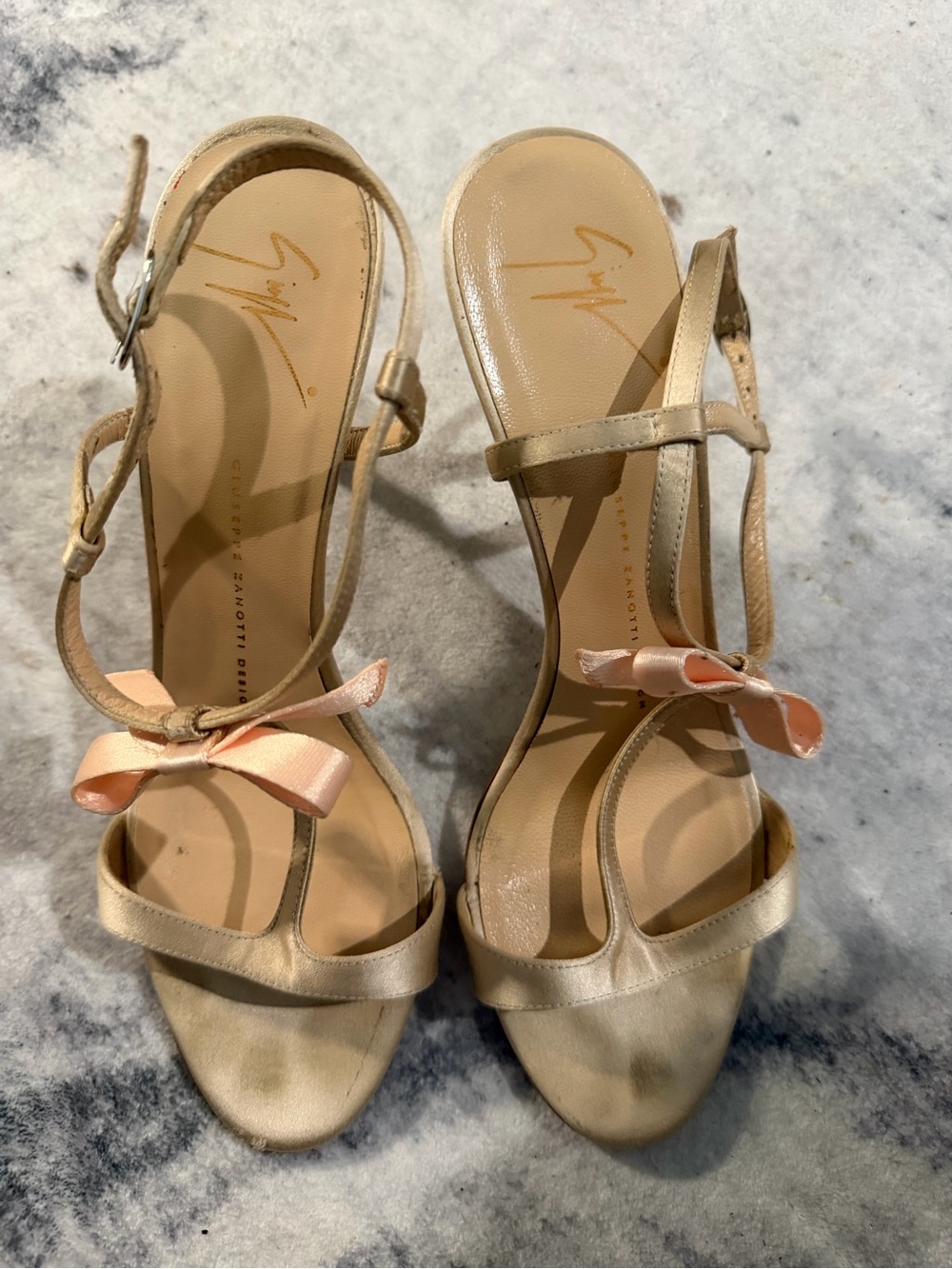 Giuseppe Zanotti Design T-Strap Satin & Leather Heels - Picture 6 of 8